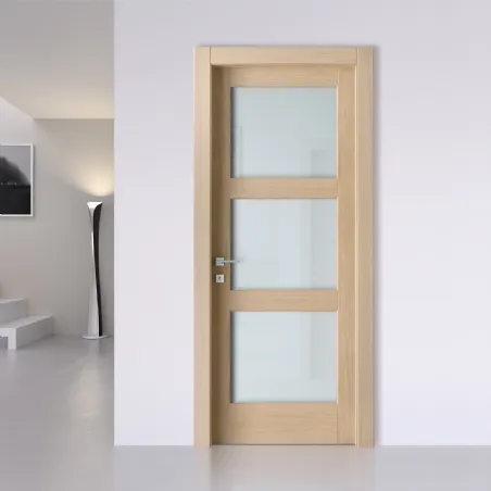 Door in wood and glass swing