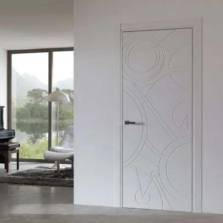 Hinged door in decorated wood