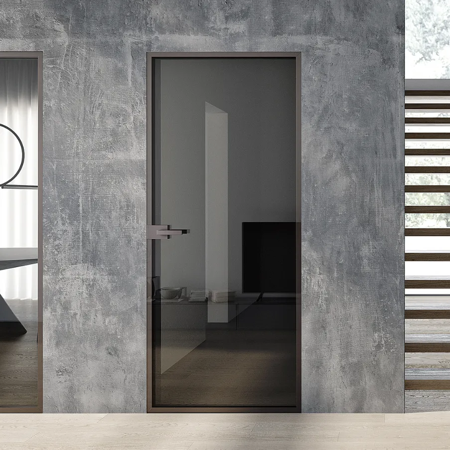 Flush-to-the-wall doors in crystal glass bertolotto interior design doors