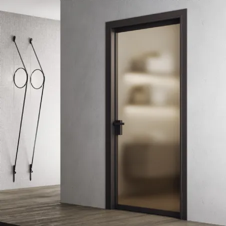 Light Unik swing door, Brown finish aluminum frame and profiles, Bronze Satin glass, Basco handle Brown finish.
