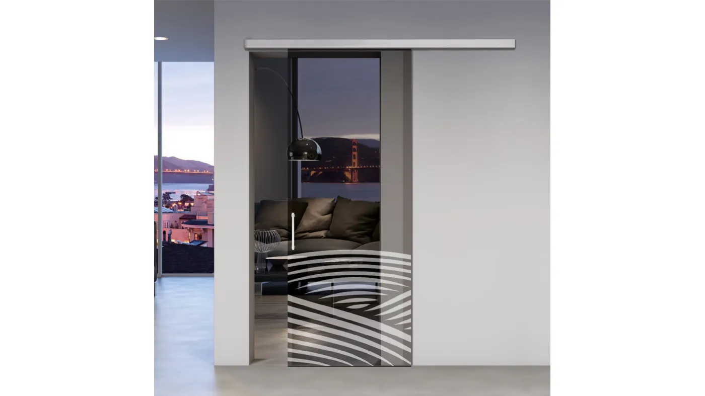 Sliding door in frosted glass