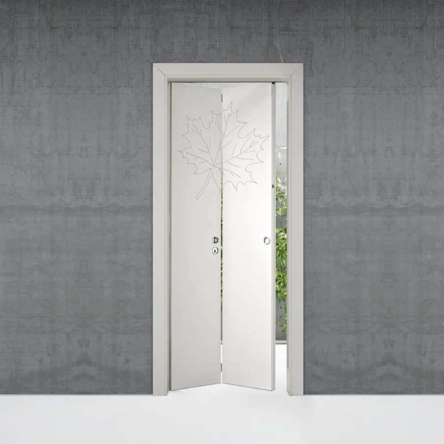 Hinged door in decorated wood