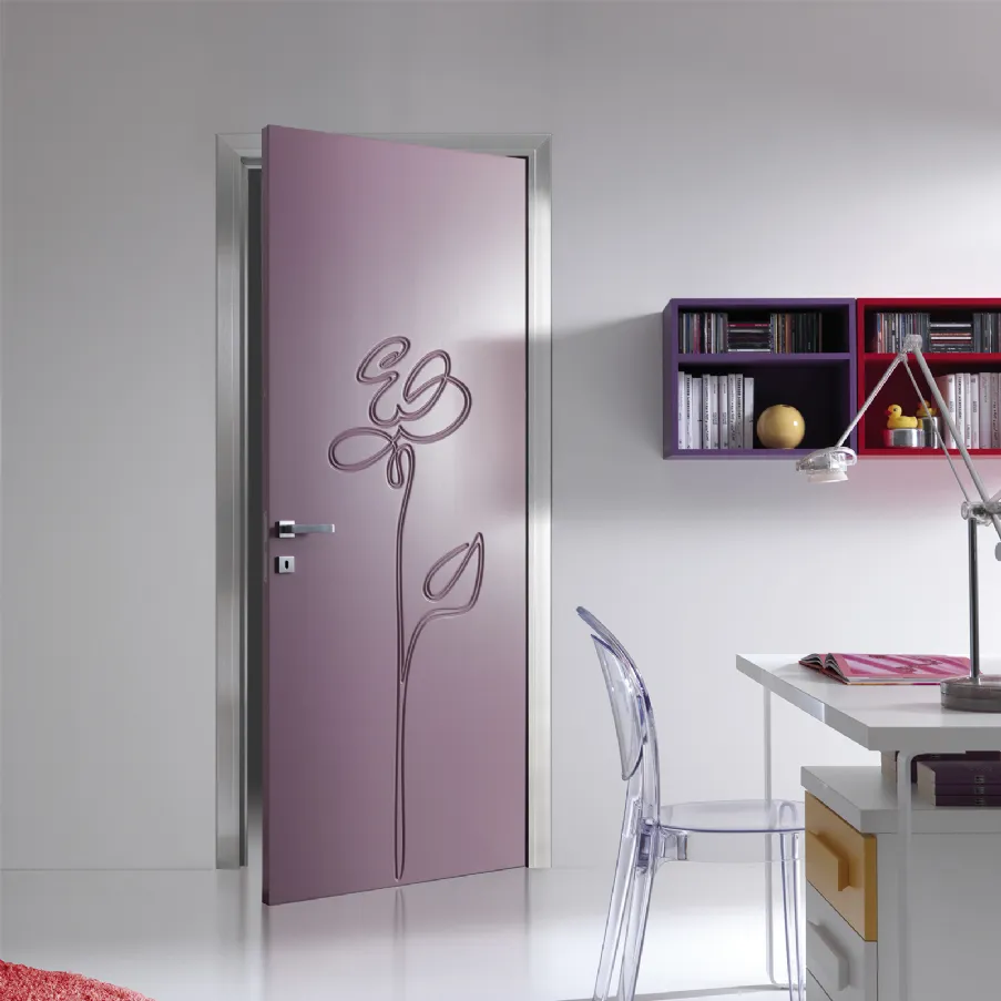 Hinged door in decorated wood