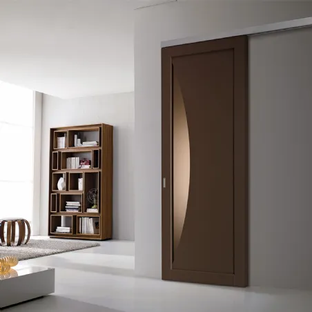 Sliding door in wood and glass