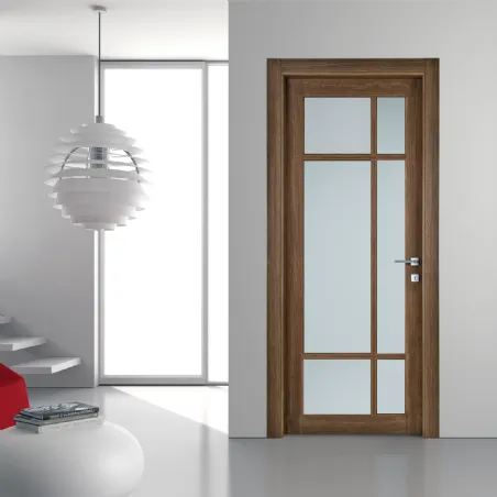 Door in wood and glass swing