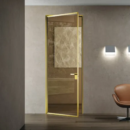 design hinged doors in glass and aluminum Bertolotto Porte gold gold finish