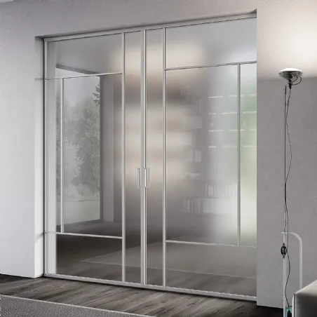 internal sliding internal wall retractable doors in transparent glass bertolotot Italian doors