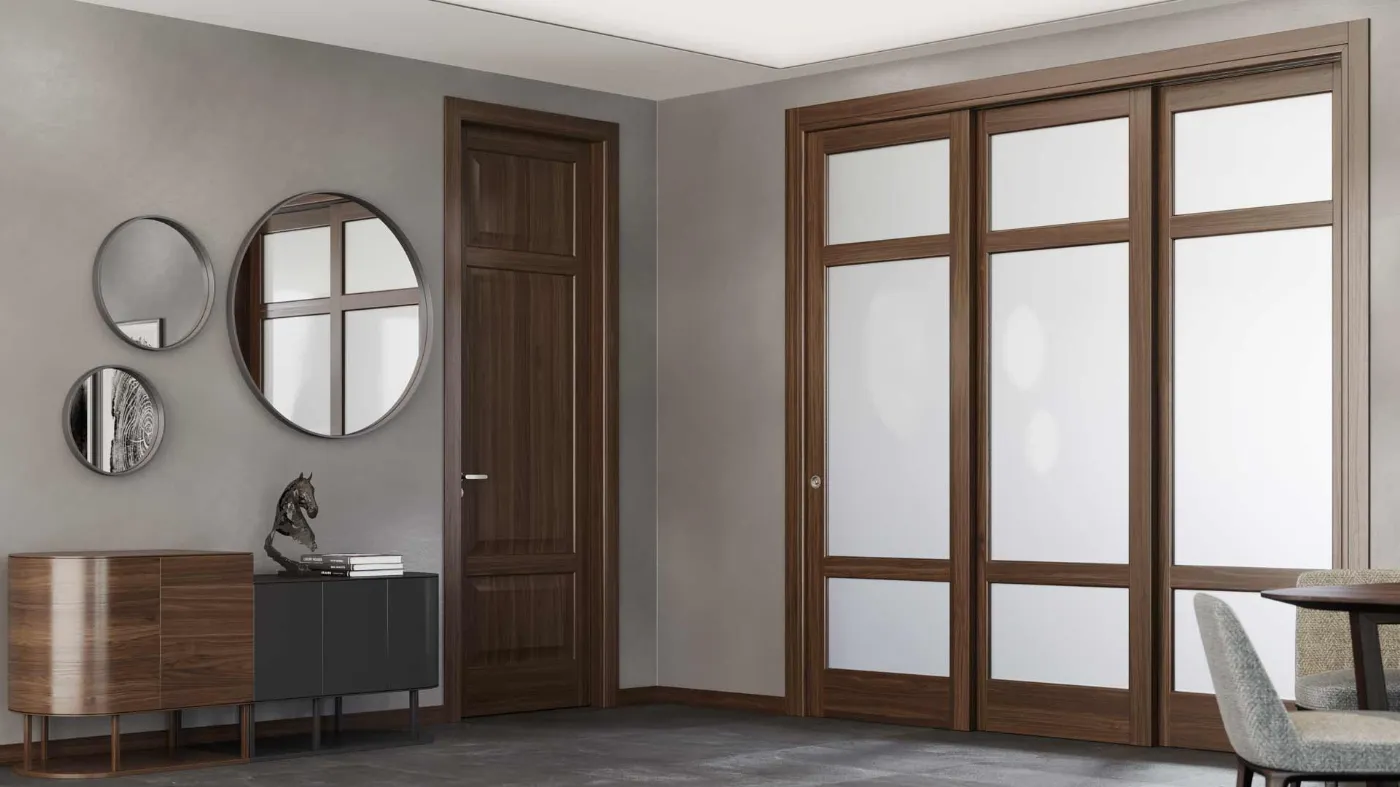 classic doors in glass and classic bertolotto walnut wood